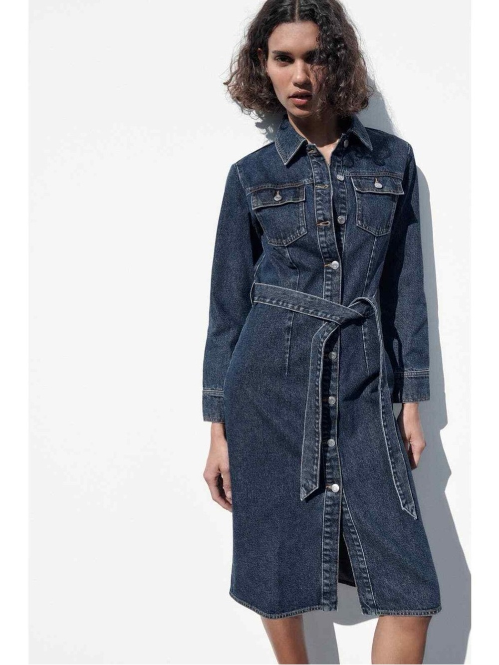 NWT Zara Denim Dress With Pockets Faded Blue - Picture 3 of 11